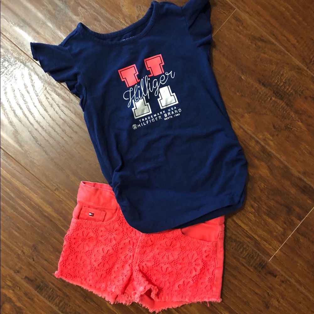 🤩4t Hilfiger Coral Denim Shorts & Top Bundle!
